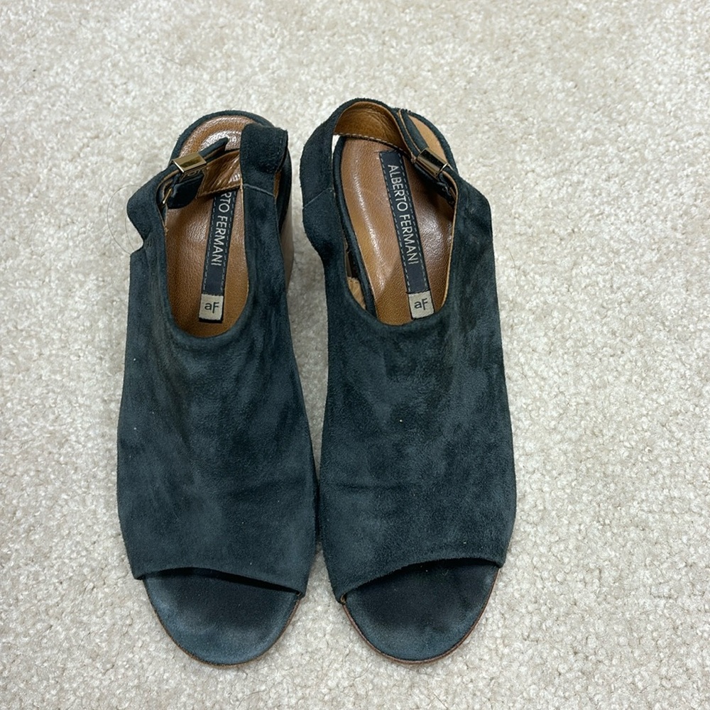 Alberto Fermani Gray Cam Stacked Heel Sandals